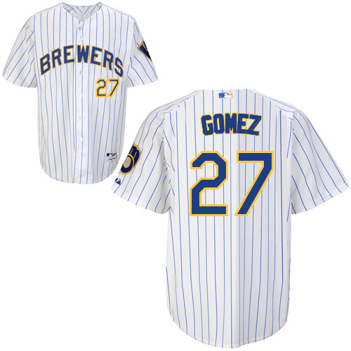 Carlos Gomez #27 MLB Jersey-Milwaukee Brewers Men's Authentic Alternate Home White Baseball Jersey